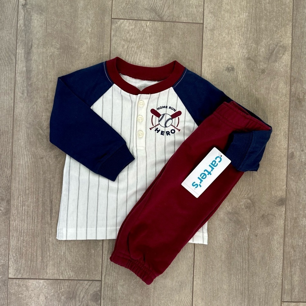 New Carter’s 6M Baby 2-Piece Baseball Henley & Jogger Set